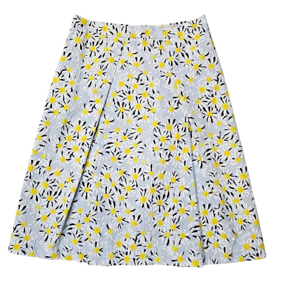 Carolina Herrera Daisy Floral A-Line Skirt Light Blue Yellow White Size 8 Italy